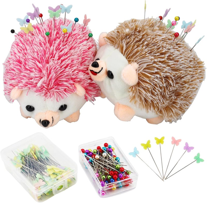 SolidGnik 2 Hedgehog Sewing Pincushion with 200 Pieces Sewing Pins Set for Sewing DIY Projects Jewelry Decor Dressmaker - Image 1